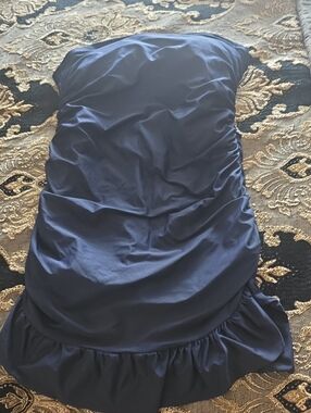 J. Crew Navy Strapless Swim Suit Dress with Ruffle Hem